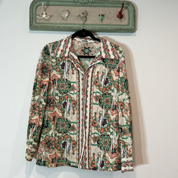 Vintage 1970s PYKETTES all over print long sleeve button-down blouse women’s - Picture 2 of 8